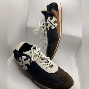 Tory Burch Sneakers Women’s Size 10 leather/ Suede. Ivory/brown/ black